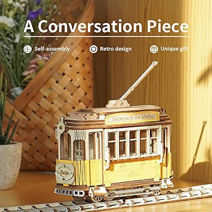 3D WOODEN PUZZLE DIY RETRO MODEL CAR WOODEN MODEL KITS FOR ADULTS TO BUILD, CONSTRUCTION SET, TRAM CAR - Image 2